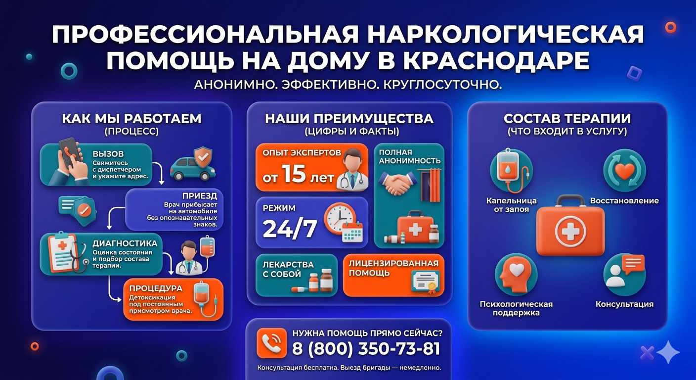 Инфографика о принципах лечения алкоголизма на дому в Таксимо: этапы вызова нарколога, преимущества анонимной детоксикации и состав медицинской помощи.